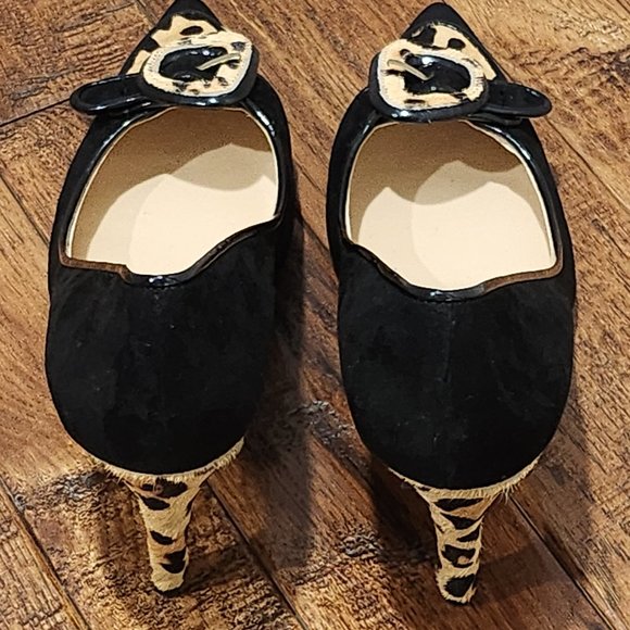 J. Renee Nari Leopard Suede Animal Hair Black Pumps - Picture 3 of 10